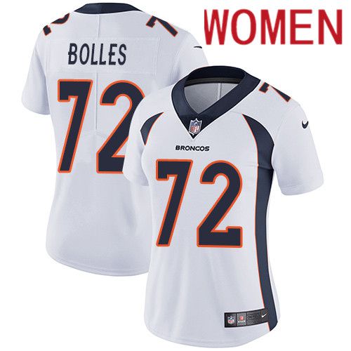 Women Denver Broncos #72 Garett Bolles White Nike Vapor Limited NFL Jersey